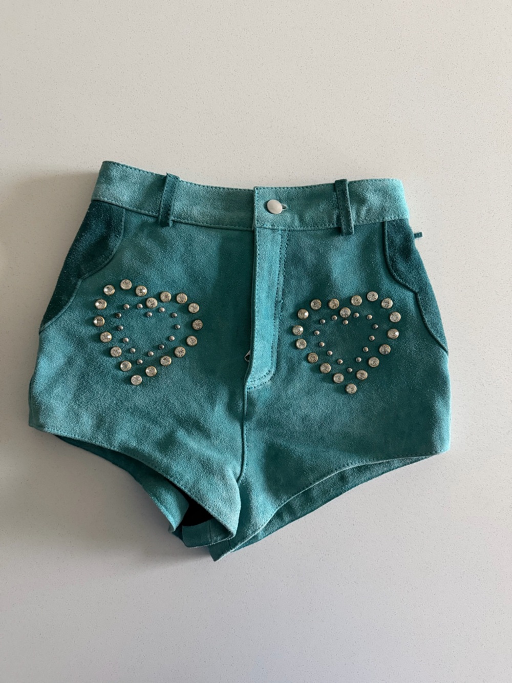 Understated Leather Turquoise Suede Fringe Shorts